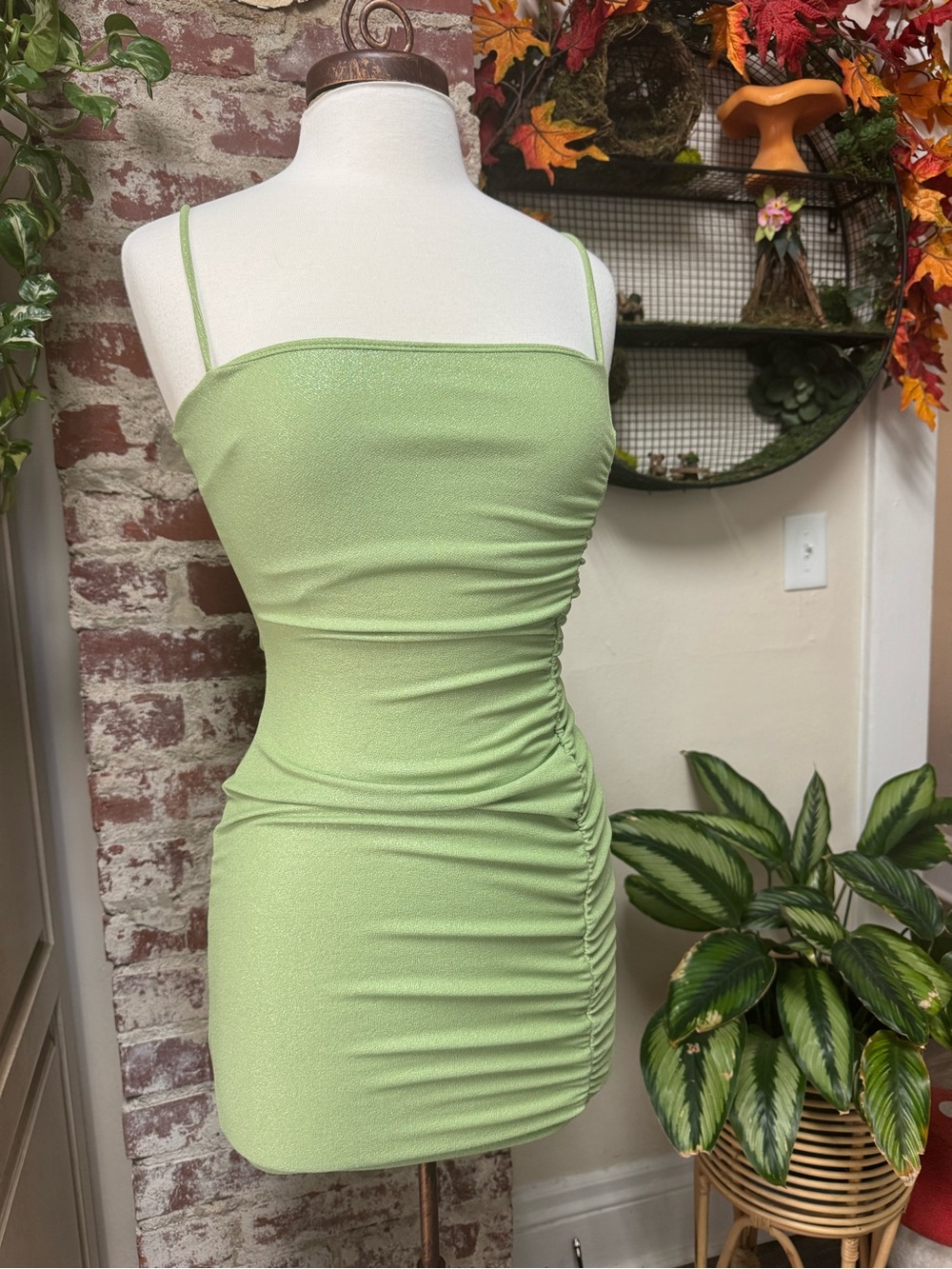 Y2K Vibe Green Tinkerbell Fairycore Sparkly Mini Dress Small
